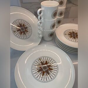 Vintage Mepal MCM Skipper Nautical Compass Italy Melamine Dinnerware Set